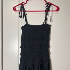 Black Smocked Tie Strap Dress Coverup